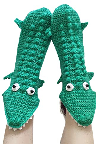 Lustige Socken Gestrickte Socken Drachen Krokodil Tier Socken dick Gestrickt Warme Bodensocken Skurrile Alligator Strickmanschette Winter warme Socken Kuschelsocken (Krokodil, Erwachsene)