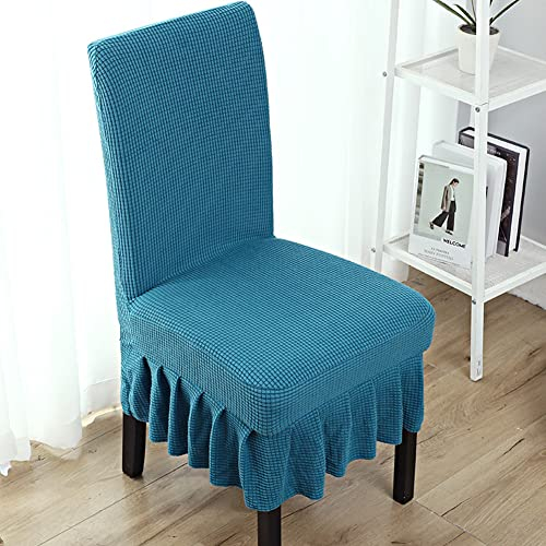 Ricemru Landhausstil Stuhlhussen 6er Set Petrol mit Rock Stuhlbezug Stretch Stuhl Bezüge Elastische Abnehmbar Waschbar Stuhlschutzbezüge Spannbezug für Esszimmer Büro Bouquet Party