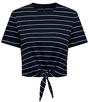 ONLY T-Shirt Damen, Night Sky/Stripes:Cloud Dancer (Nadia), L