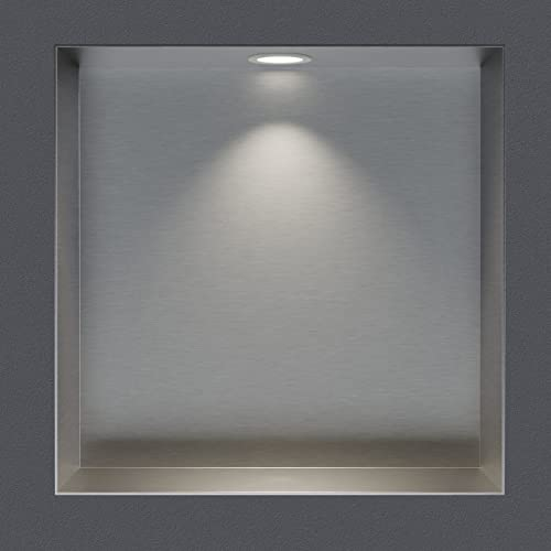 BERNSTEIN® Wandnische aus Edelstahl NT303010X randlos mit LED-Beleuchtung– 30 x 30 x 10 cm – Duschablage für Bad-Utensilien - befliesbare Duschnische in Edelstahl gebürstet LED-Einbaurahmen in Weiß