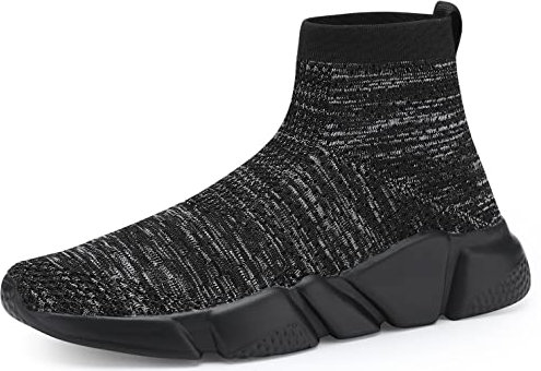 Santiro Wanderschuhe für Herren, leichte High-Top-Sneaker, atmungsaktiv, gestrickt, athletische Laufschuhe, modische Turnschuhe, Sportschuhe, Schwarz Grau, 41 EU