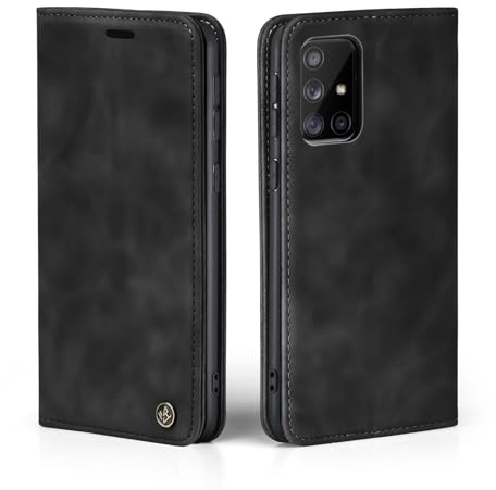 LBH Handyhülle für Samsung Galaxy A51 in Schwarz mit Karten- und Geldfach Smartphone Hülle mit Standfunktion Flip Case Schutzhülle Magnetverschluss Vintage