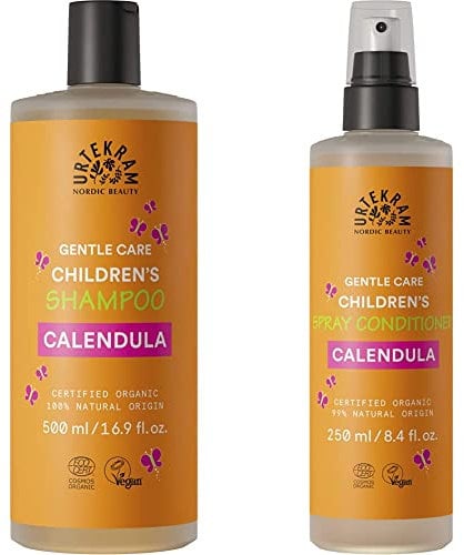 Urtekram Champú de Caléndula para Niños - 500 ml + Acondicionador para Niños en spray sin aclarado BIO, Calendula, 250 ml
