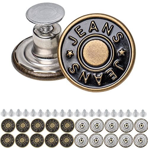 Hosen Ersatz Knöpfe, Nickel-frei, für Allergiker, Ø 20 mm Jeansknöpfe, 20 Pack, Bronze-farben, Jeans Knöpfe mit Nieten, Jeans Knopf zum Einschlagen, Metall Hosenknopf, Hose weiter machen, Hosenknöpfe