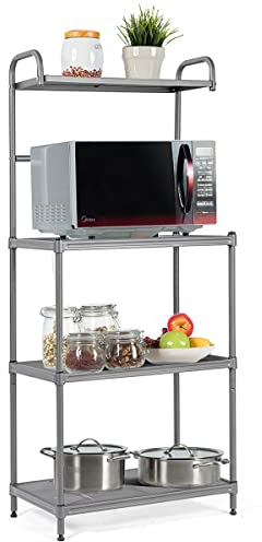 GOPLUS Estantería de 4 Niveles para microondas, con Gran Espacio de Almacenamiento, Estante de Almacenamiento de Hierro Lacado, Capacidad de Carga de Cada Nivel 25 kg, para cocinas, baño, almacén