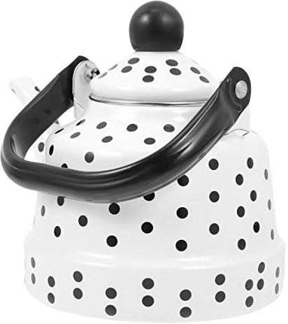 1. Tetera de esmalte de lunares lindos retro de 1L con asa Hervidor de agua en blanco y negro little surprise