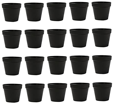 JIHUOO 20 Pcs Mini Plastic Planters - Little Indoor Plant Pots for Seed Starting, Flowers, and Tiny Gardens - Decorative Black Gardening Containers