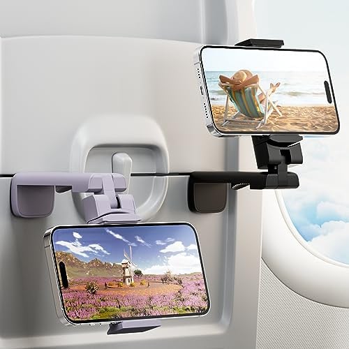 Klearlook 4 in 1 Adjustable Phone Stand - 360 Rotation Handsfree Flight Phone Holder, Foldable Travel Essentials for Home/Office - Black Purple