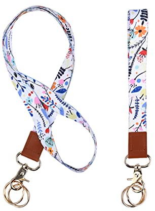 FISHSHOP Schlüsselband,1 Stücke Neck Lanyard und Wrist Schlüsselanhänger Umhängeband Universal mit Metall Ring und Hohe Qualität Leder,Zweiseitiger Druck in Voller Farbe, Für Handy,Schlüssel (White)