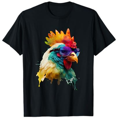 Huhn Chicken Sonnenbrille Geschenkideen & Designs T-Shirt, Unisex-Erwachsene, Schwarz, S, Kurzarm, Polo mit Kurzärmeln, Huhn mit Sonnenbrille