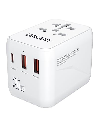 LENCENT Adaptateur Voyage Prise Universelle Electrique International PD20W Charge Rapide Type C et USB QC 3,0 Chargeur Mondial pour Téléphone PC USA Canada Thaïlande UK AUS Blanc