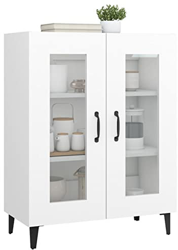 Tidyard Buffet de Salon Armoire Latérale à 2 Portes Armoire à Vitrine Meuble de Rangement Blanc 69,5x34x90 cm Bois d'ingénierie
