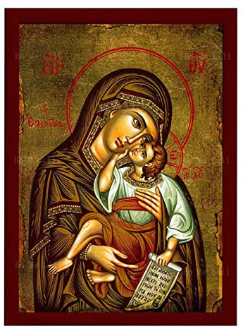 TANYANG Der Therapeut Jungfrau Maria Und Jesus Ikone Panagia Mutter Gottes Byzantinisch-Orthodoxe Religiöse Leinwand Wandkunst Für Wohnzimmer Dekor 21X30Cm Kein Rahmen