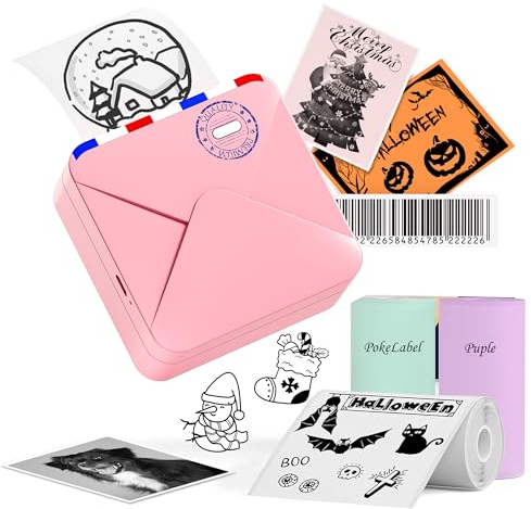 300 DPI Sticker Drucker, Tiny Printer, Taschendrucker, Mini Printer, Mini Drucker für Smartphone Handy, Bluetooth Thermo-Aufkleber-drucker, Weihnachten Geschenk, Kompatibel mit iOS Android (M02S)