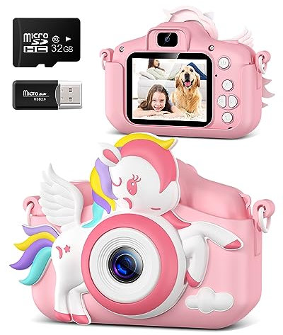GREENKINDER Macchina Fotografica 2.0 Mini Ricaricabile Fotocamera Digitale Bambina 1080P HD Videocamera con Scheda 32GB, Regali Giocattolo di Natale & Compleanno per Ragazze 3-12 Anni