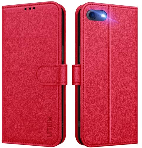UITUIM Leather Wallet Flip Cover Phone Case - Shockproof Magnetic Folio Case for iPhone SE 2022/2020, 8/7/6S/6 with Card Holder, Red