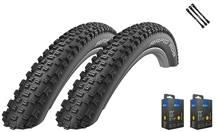 2er Set Schwalbe Fahrradreifen Rapid Rob 29 Zoll (57-622) AV DV SV Schlauch + 3 Metall Reifenheber (29x2,25 Zoll (57-622), DV-Ventil Schläuche)