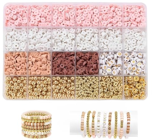 DIY Armband Set, 2390 Stück Armband Bastelset Clay Beads Flache Perlen für Armbänder Pastell Armbänder Set Selber Machen für Schmuckherstellung