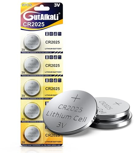 GutAlkaLi CR2025 3V Lithium Button Cell Electric Batteries CR 2025 Lithium Battery Pack of 5