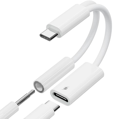 AXFEE Adaptador y Carga para Auriculares USB C, Audio y Splitter Cable, Adaptador 2 en 1 3.5mm Auriculares y Tipo C rápida Cargador, Adaptador para iPhone 15 Series y Android con Puerto Tipo C