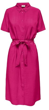 JDY Damen Kurzarm Midi Kleid JDYSoul Life Hemdkleid mit Gürtel 15317408 Fuchsia Purple M