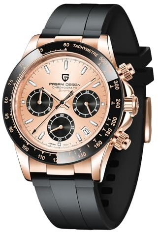 Pagani Design Herrenuhr VK63 Uhrwerk Daytona Chronograph Herren Hommage Quarz Uhr Keramik Lünette Sport Edelstahl/Gummi Bänd wasserdichte Taucheruhren Herren