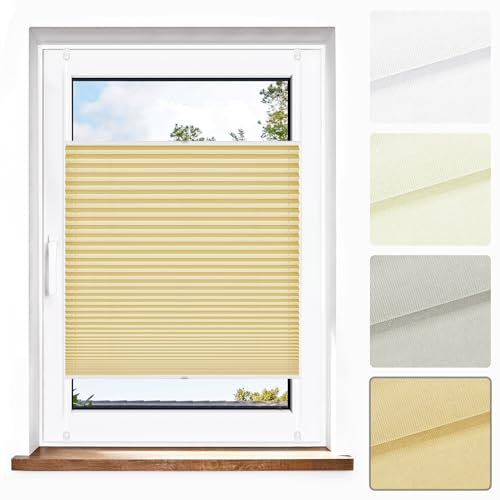 Jalousiescout Plissee Klemmfix ohne Bohren—Jalousie 140x120cm beige Sichtschutz Fenster Sonnenschutz, Lichtdurchlässig Rollo für Fenster & Tür, Hochwertiges Polyester Pure Plissee