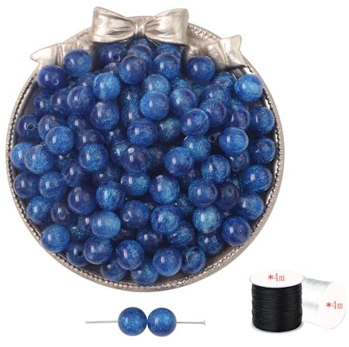 ftiemlovde 60 Rondes Perles pour Bracelet,Oeil Collier Perle Pierre Naturelle pour Bijoux (Bleu Foncé Scintillant 8mm)
