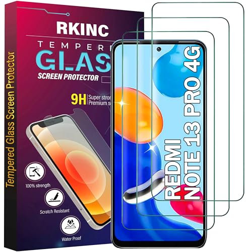 RKINC Protector pantalla [3 Piezas] para Xiaomi Redmi Note 13 Pro 4G, Cristal templado película de vidrio, 9H 0.33 mm [Anti-rasguño][Anti-rotura][Sin burbujas][Garantía de por vida]