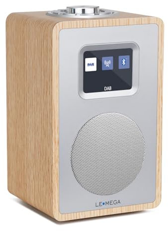 LEMEGA CR4+ DAB/DAB+ Digital Radio,Portable Bluetooth Speaker,Kitchen & Bedside FM Radio,Wooden Cabinet,Dual Alarms Clock,Snooze,40 Presets,Colour Display,Mains Powered and Batteries,White Oak