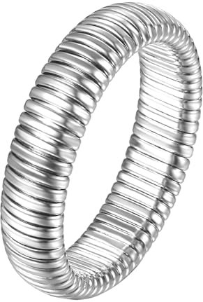 JewelryWe Silber Elastische Ringe für Damen: 6mm Breit Edelstahl Damen-Ring Einfach Gestreift Chunky Ring Frauen Klobig Dick Stapelbare Dehnbare Ringe Band Größe 54