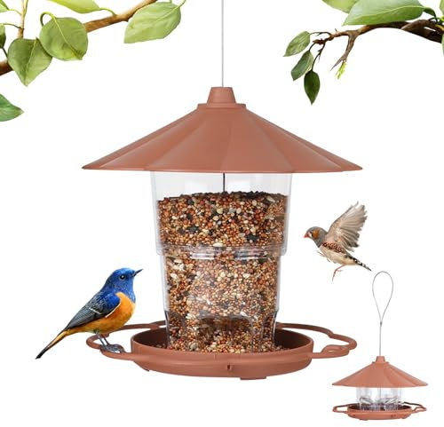 EXLECO Klappbar Vogelhaus zum Aufhängen Vogel Futterhaus mit Ständer Vogelfutterspender Hängend Vogelhäuser Wetterfest Vogelhäuschen Balkon Futterspender Vögel für Meisen Spatzen Wildvögel Braun