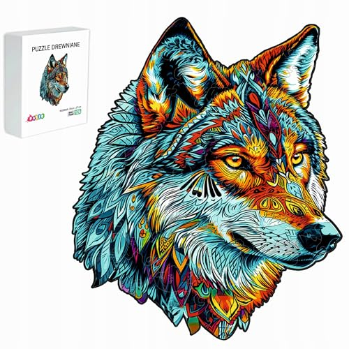 PASJO - Holzpuzzle Erwachsene mit Wolfmotiv 126 Teile 27x20 cm - Geschenkidee für Kinder - Holz Puzzle Wolf - Einzigartige Tierförmige Holz-Puzzle - Creative Jigsaw aus Holz für Erwachsene