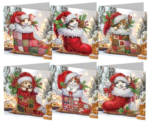 Demiawaking DIY 5D Diamond Painting Grußkarte mit Umschlag, 5D Diamant Malerei Weihnachten Karten Geburtstag Karte Weihnachtskarte Diamant Painting Geschenkkarte Weihnachtsdeko (6Pcs U)