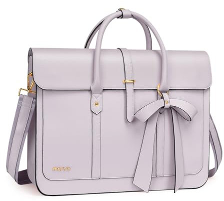 MOSISO Sacoche Ordinateur Portable femmes,13-14 Pouces Sac à Bandoulière Cuir PU Convertible en Sac à Dos, 13,3 Pouces Sac Messager,Sac à Main Sac d'ordinateur avec Noeud Papillon,Lilas Poussiéreux