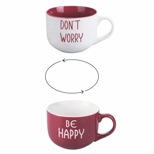 Villa d'Este Home Tivoli Set 2 Mug jumbo 500 ml in porcellana new bone China, rosso, Be Positive