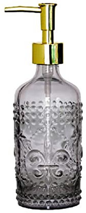 VNNHGB Seifenspender für die Arbeitsplatte, Seifenspender aus Glas, DREI Muster, leicht zu entnehmende Flüssigseifenpumpe, 354 ml, nachfüllbarer Lotionspender, Seifenspender (graue Lilie)