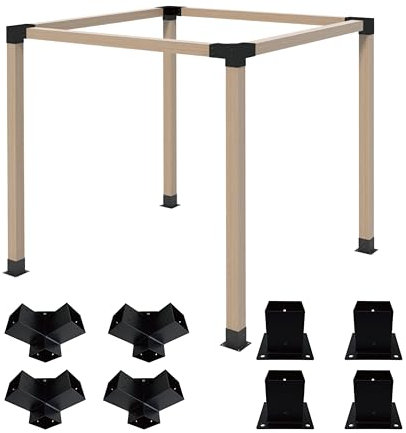Pergola-Halterungs-Set, 4 x 4, 3-Wege-Eckwinkel und 4 Sockel, robuste Eckhalterung, DIY-Schuppen-Set, für Pavillon, Pergolen, Holzständerschuppen, Metall-Pavillon-Kits, mit Schrauben