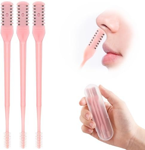 3 Stück Nasenhaarschneider, 360° drehbarer Nasenhaarschneider, 2-in-1 doppelseitiger Nasenhaarreiniger, tragbares manuelles Nasenloch-Haarentfernungswerkzeug für Männer und Frauen (Rosa)