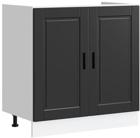 vidaXL Meuble Bas pour évier Porto Noir 80x46x81,5 cm Bois ingénierie, Meuble Bas de Cuisine, Meuble Bas de Cuisine avec Porte