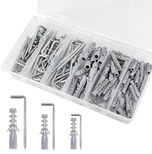 150 Pezzi Set di Ganci a Vite a Forma di L + Tubo di Espansione, Elevata Durezza, Metallo ad Angolo Retto a L Tasselli, per Essere Appeso a Casa, sul Posto di Lavoro, in Ufficio (argento)