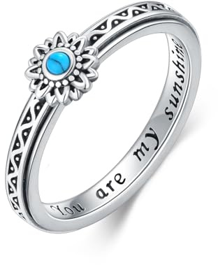 HUKKUN Sonnenblumen Fidget Ring Silber 925 Drehring gegen Angst Sonnenblumen Fidget Schmuck für Frauen