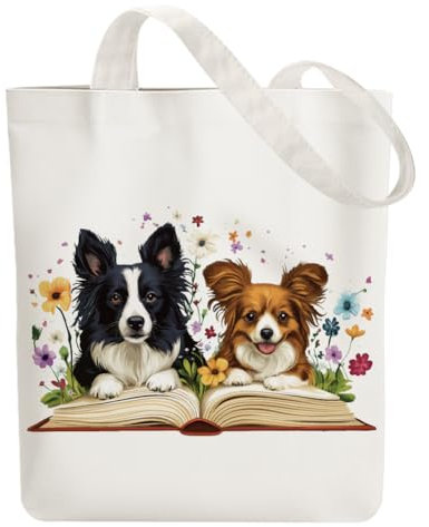 ANATTASOUL Baumwolltasche Personalisiert mit Süßer Hund und Blumen, Leinwand Geschenk Tragetasche für Damen Freundin Mama Schwestern Ehefrau Geburtstag, Muttertag Tasche