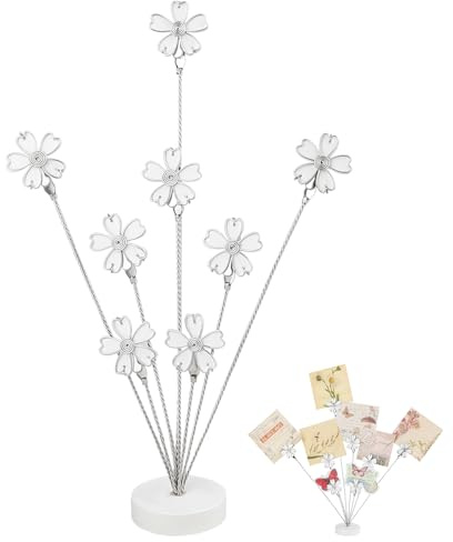 8-Branch Photo Tree Holder with Clips,Family Money Tree Picture Frame Stand,White Sakura Gift Card Holder for Cards, Notes, Memos, Wedding Photos, Office Desk,Christmas Gift and Home Decor