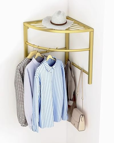 Elitix Kleiderstange Schrank Eck-Kleiderstangensystem zum Aufhängen von Kleidung, Eck-Kleiderhalter zum Aufhängen von Kleidung, Wohnzimmer-Kleiderständer mit 1 und 2 Etagen(Gold,B)