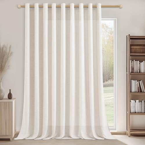 CUTEWIND Extra Breite Gardinen Leinenoptik Halbtransparent Creme für Wohnzimmer Vintag Große Fenster, 1 Stück, 225 cm Lang, 300 cm Breit, Vorhang mit Ösen Landhaus Gardine, Elfenbeinweiß
