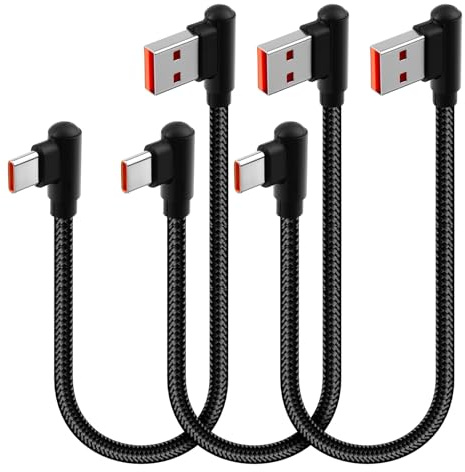 Cable USB C 90 acodado, 0,3M Cable USB C Corto en Ángulo Recto 10Gbps USB 3.1 Cable a USB C Corto USB C Cable Carga Rápida 3A Nylon Trenzado Compatible con Android Auto Galaxy S22 SSD Xiaomi