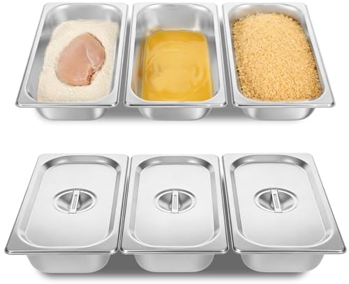 Sibosen Panierschalen Set 3-teilig, GN 1/3 Behälter, 32,5 x 17,5 x 6,5 cm Panierset für Koteletts, Gastronormbehälter Edelstahl mit deckel, Schnitzel Fleisch Fisch - Metall Panierstraße