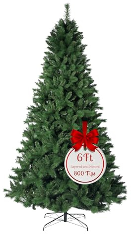 Evre Canada Spruce 6ft Artificial Christmas Tree with 800 PVC Tips, Easy Build Hinged Branches & Strong Metal Stand