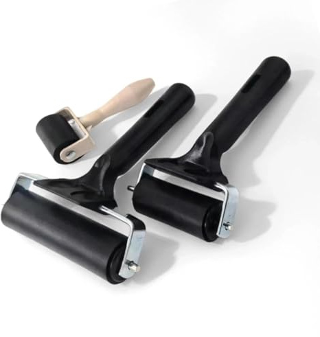 UNOZAVER Gummiwalze Set 3 Stück 3,5 6 10cm Andrückroller Linolwalze Hartgummiwalze für Tintenfarbblock Stempeln Blockdruck Tapeten Kunsthandwerk